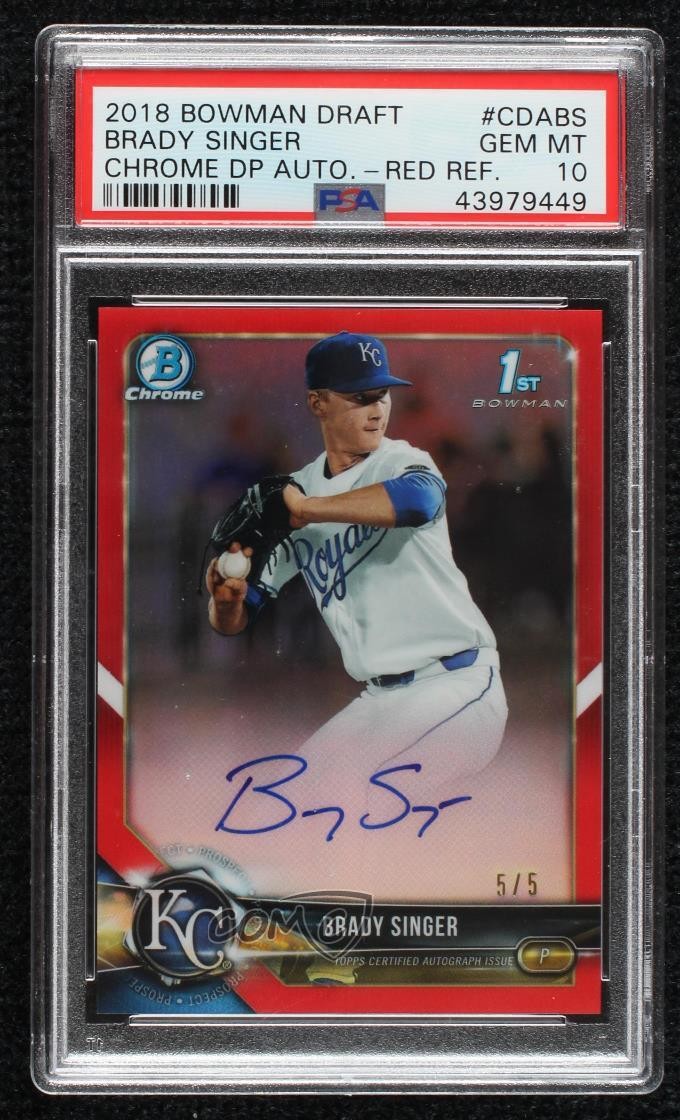 2018 Bowman Draft Chrome Pick Red Refractor 5/5 Brady Singer #CDA-BS Auto 06bg