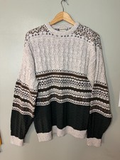 Fieldmaster 100 % cotton Made In USA Cable Knit Grandpa Style Y2K Sweater XL VTG