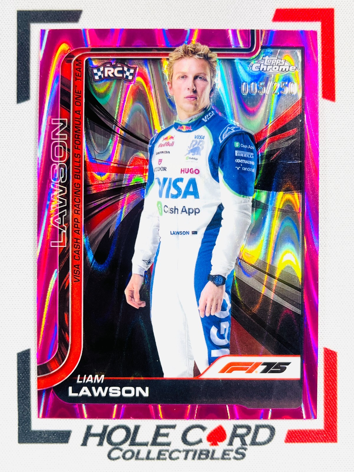 LIAM LAWSON RC 2025 Topps Chrome Formula 1 F1 #11 Rookie Pink Raywave 005/250