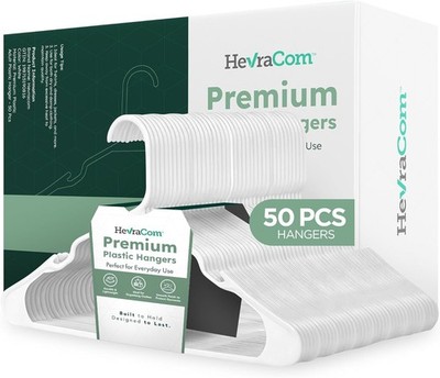 White Plastic Hangers 50 Pack - Strong & Durable Non Slip Clothes Hangers for...