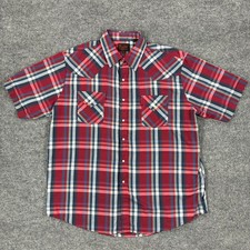 Vintage Plains Western Wear Pearl Snap Shirt Mens XL Plaid Cowboy Short Sleeve