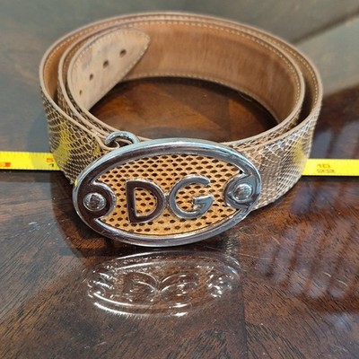 Dolce & Gabbana Dress Belt 32 Brown/Beige Snake  Logo Buckle 1.5''