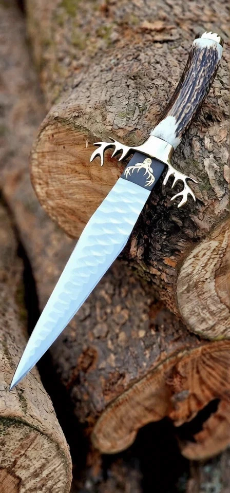 Custom Handmade Stag Antler Bowie Knife,Forged Fixed Blade Knife | Camping knife