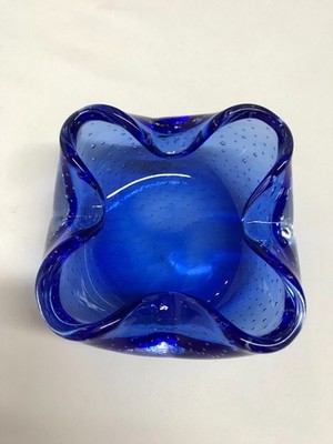MURANO ASCHENBECHER, KLEINE SCHALE, BLAU LUFTBLASEN BUBBLES VINTAGE