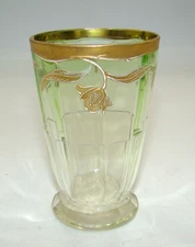 Antique Moser Bohemian Glass Enameled Green Shaded Tumbler
