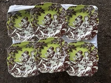 Rosanna Courting Scene Plates Transferware Brown & Green 8" Set 6 Salad Plates