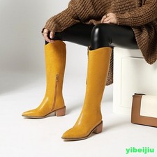 Women's Knee High Riding Boots Pointy Toe Leather Shoes Casual Long Tube Fashion