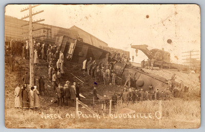 c1910s Loudonville Ohio Train Wreck on Pennsy Disaster RPPC Postcard