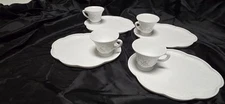 VTG INDIANA GLASS WHITE MILK GLASS LUNCHEON SNACK PLATES & TEA CUPS SET OF SEVEN