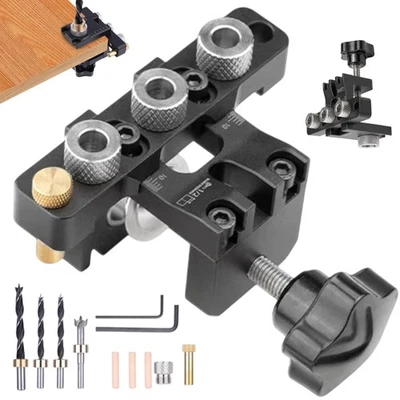 3in1 Doweling Jig Pocket Hole Jig Kit Wood Vertical Drilling Detachable Locator