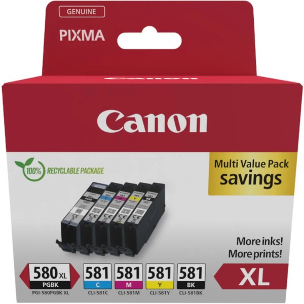 Canon PGI-580XL & CLI-581 / 2024C007 Tinten Sparset Schwarz, Cyan, Magenta, Gelb-image