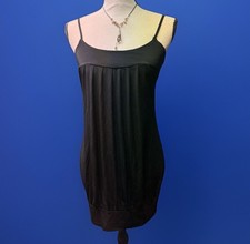 Small Black Coquette Tank Dress Y2K Mini Babydoll Shift Retro Cut Slip Style M
