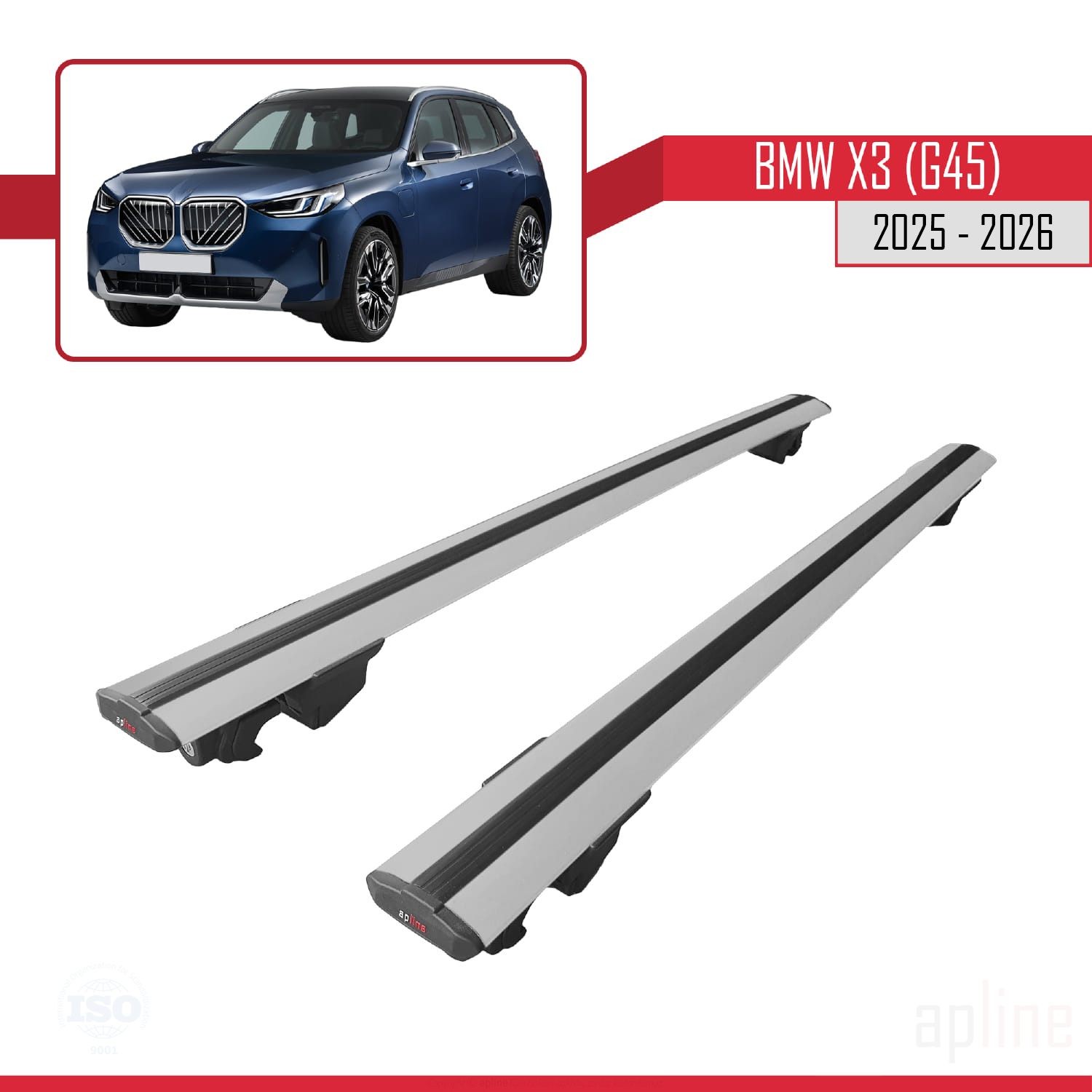Barres de Toit Aluminium Gris BMW X3 G45 Design Aérodynamique Premium