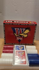 Winston Poker Set Żetony Czerwono-Białe Niebieskie + 2 zapieczętowane karty do gry Orzeł Logo Promocja