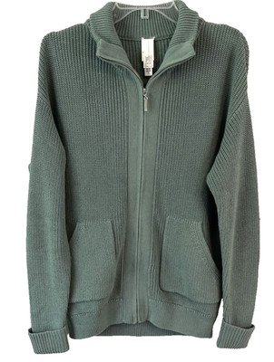 Marla Wynne Layers Zip Cardigan Knit Sweater Sz M Green Long Sleeve Women AA807