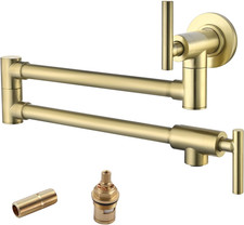 Brushed Gold Wall-Mount Pot Filler Faucet with Swing Arms for Kitchen