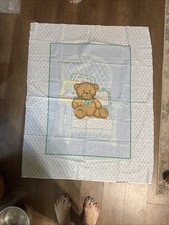 Vintage Crib Cheaters Quilt Teddy Bear Balloon Nursery Bedding White Blue Multi