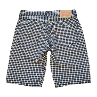 Vintage Y2K Levi's 504 Plaid Sz 32 Mens 11.5'' Low Slim Fit Black Twill Shorts 