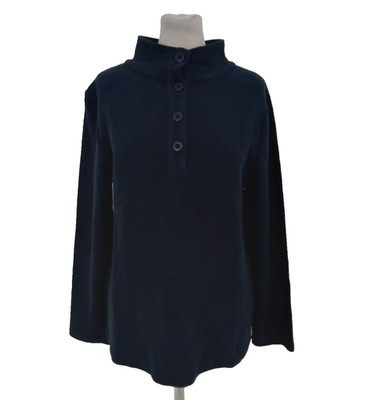 Seasalt Women's T-Shirt Size 8 Navy Mix Stand Up Collar Long Sleeves Buttons New