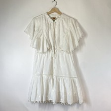 Farm Rio White 3D Flower Floral Embroidered Eyelet Cotton Beaded Tie Dress Sz M