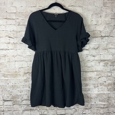 Madewell Women's Medium Ruffle Sleeve Easy Mini Dress Black V Neck N0258 Cotton