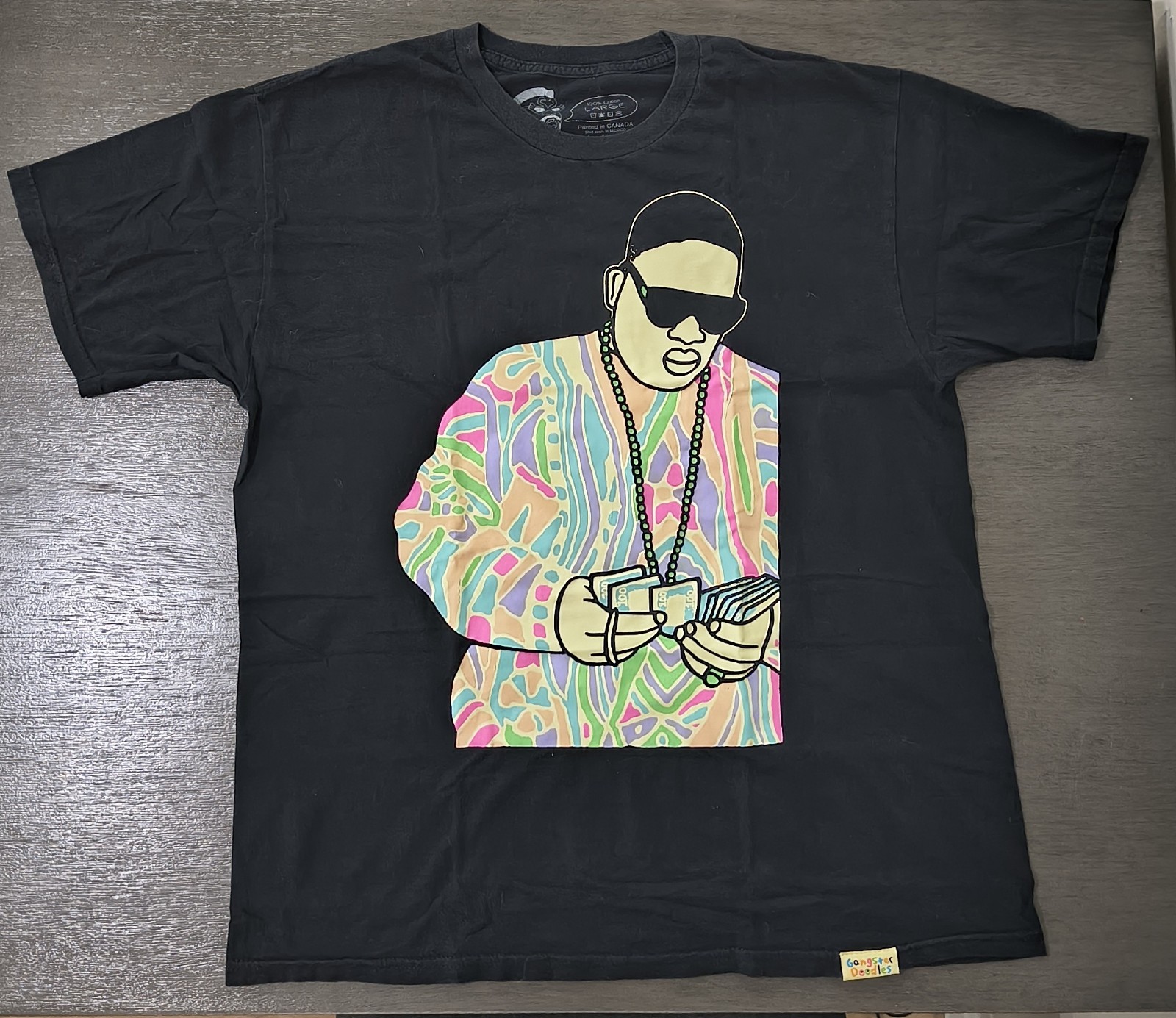 Gangster Doodles Biggie Black Graphic Print Men's Short Sleeve T-Shirt Size L