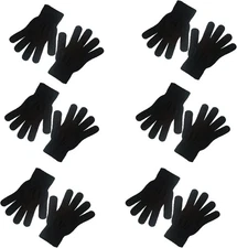 6 Pairs Winter Magic Gloves Adults Warm Stretchy Cold Weather Mittens Unisex Bla