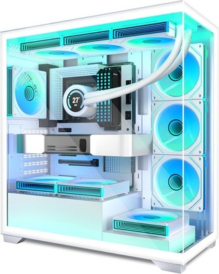 Case 7 PWM ARGB Fans Pre-Installed, Mid Tower Computer Case with Full-View Dual 