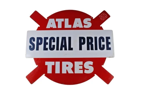 Original Vintage Atlas Tires Special Price Gas Station Tin Advertising Sign