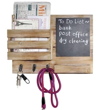 Key Hook Holder, 16.5W x 12H x 4D, Mail Sorter, Chalkboard, Rustic Grey