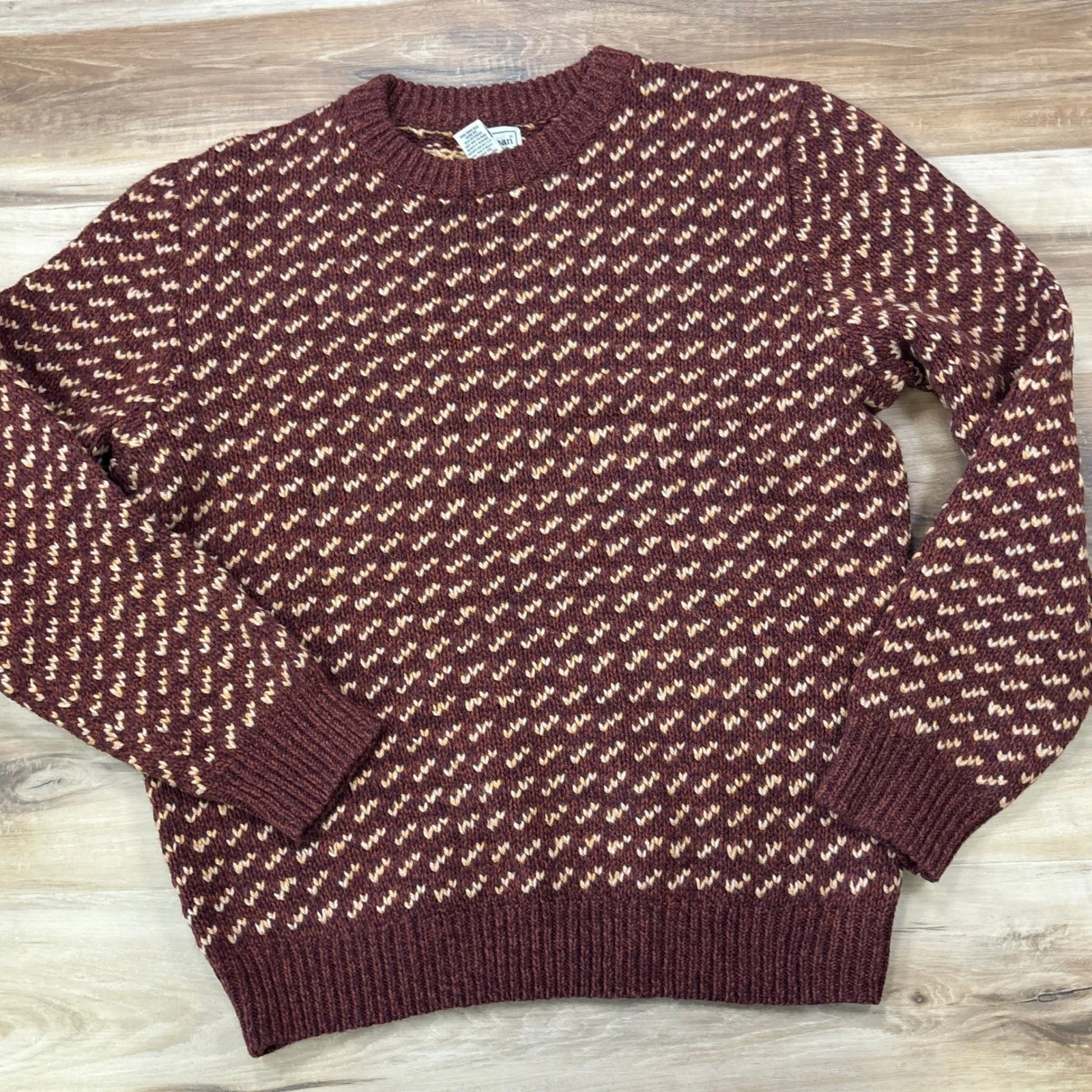 L.L. Bean Sweater Mens L Birds Eye Ragg Lambswool Classic Knit Burgundy Heritage