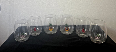 Anthropologie Cheerie SET of 6 Wine Glasses- 2 Cherry,2 Pineapples,2 Watermelon