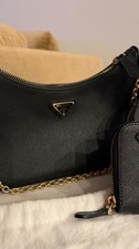 PRADA Saffiano Re-Edition Black Leather Shoul...