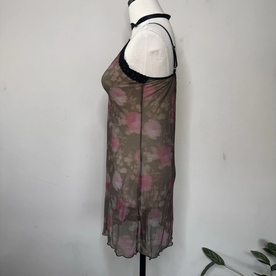 Vestido Babydoll Vintage Púrpura Floral Malla Negro Encaje Sin Mangas Lencería Gótico M Foto 4 de 4