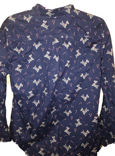 TALBOTS XS NWOT Blue Candy Canes Dogs Collared Button Up Shirt Holiday Christmas - Picture 2 of 5
