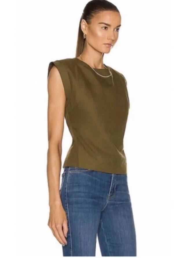 Blusa MARCO Encaje Espalda Para Mujer Pequeña Sobrepelliz Verde Ejército Mezcla de Lino Moderna NUEVA Foto 2 de 4