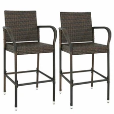 8PCS Indooor Outdoor Backyard Patio Wicker Barstool Patio Bar Stools Brown