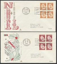 1966 #451p-452p Winnipeg Tagged Christmas FDCs Blocks Capital Cachets Ottawa