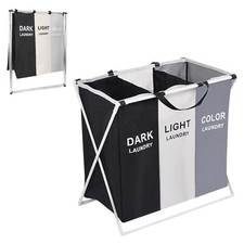 Laundry Basket Hamper Clothes Bin Organiser Folding Light Dark Colour 3 Section