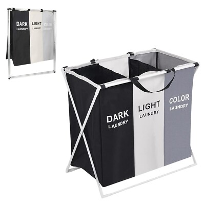 Wäschekorb Korb Wäscheeimer Organizer faltbar hell dunkel Farbe 3 Abschnitte