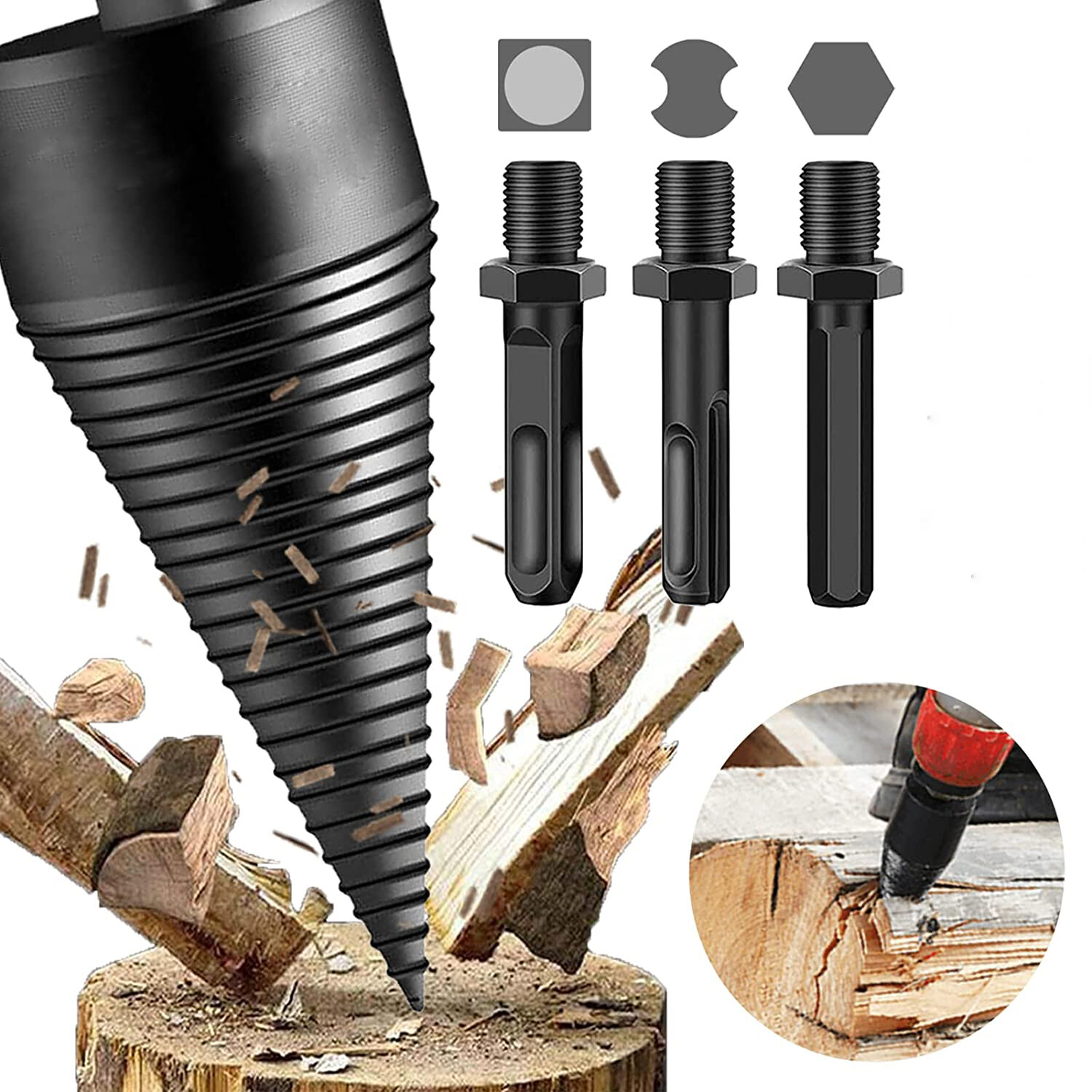 42MM Firewood Log Splitter Drill Bit Removable Electric Split Wood Cone  Drilling | eBay
