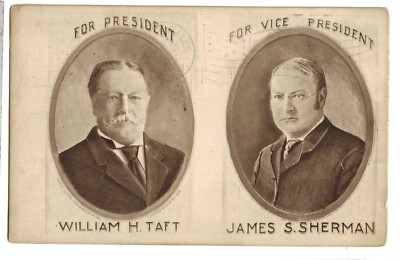 1908 William Taft James Sherman Jugate Prez Campaign Postcard Sepia ...