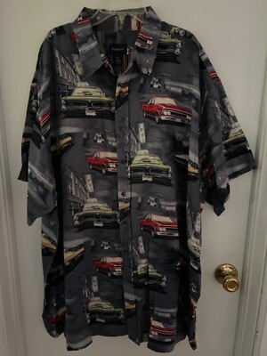 Harbor Bay Shirt Mens 3XL Blue Classic Muscle Cars Button Front Short Sleeves