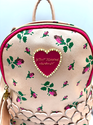 Betsey Johnson Hearts Mini Backpack Floral Rosebuds Gold Bag  display picture 1