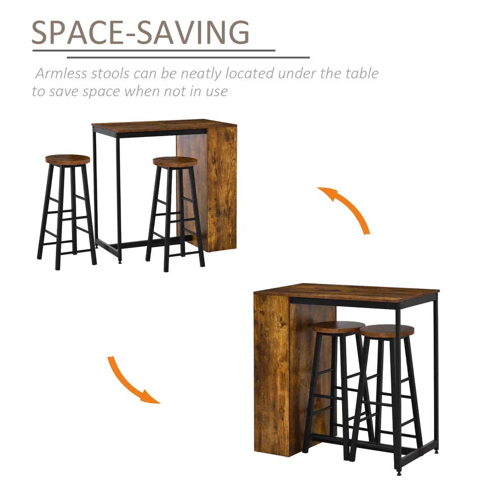 Industrial Bar Table Set 3-Piece Pub Table with Storage Shelf and 2 Stools - Image 4 of 4