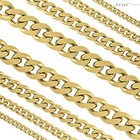 Mens Boys 4-12mm Stainless Steel Cut Cuban Link Gold Plated Curb Chain Necklaces