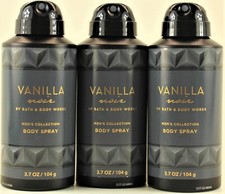 QTY 3 - Bath  Body Works VANILLA NOIR Deodorizing Body Spray for Men 3.7OZ