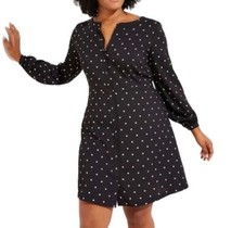 Loft Womens Polka Dot Button-Front Dress Size 10 Petite Black & White