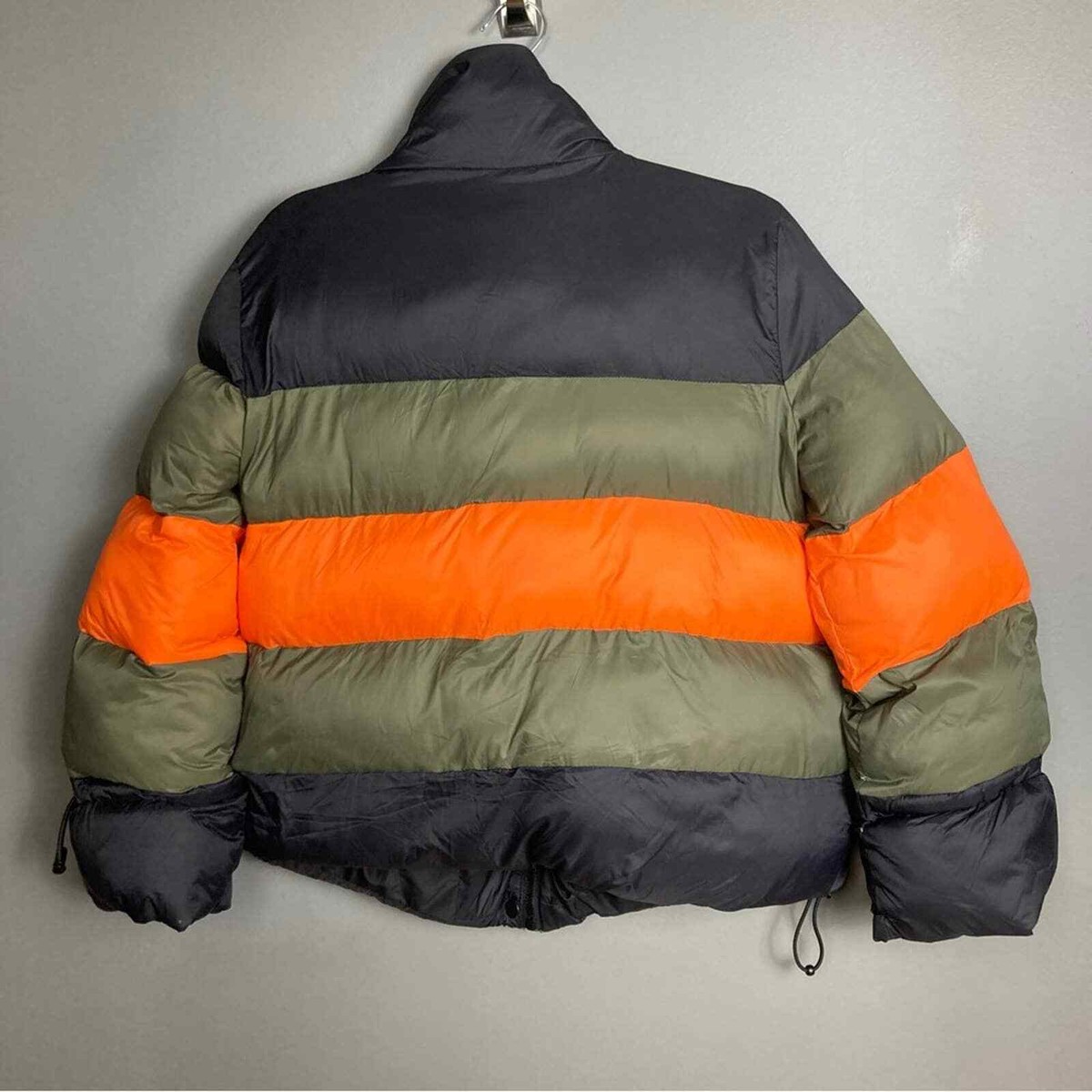 Zara short puffer coat color blocking black orange green