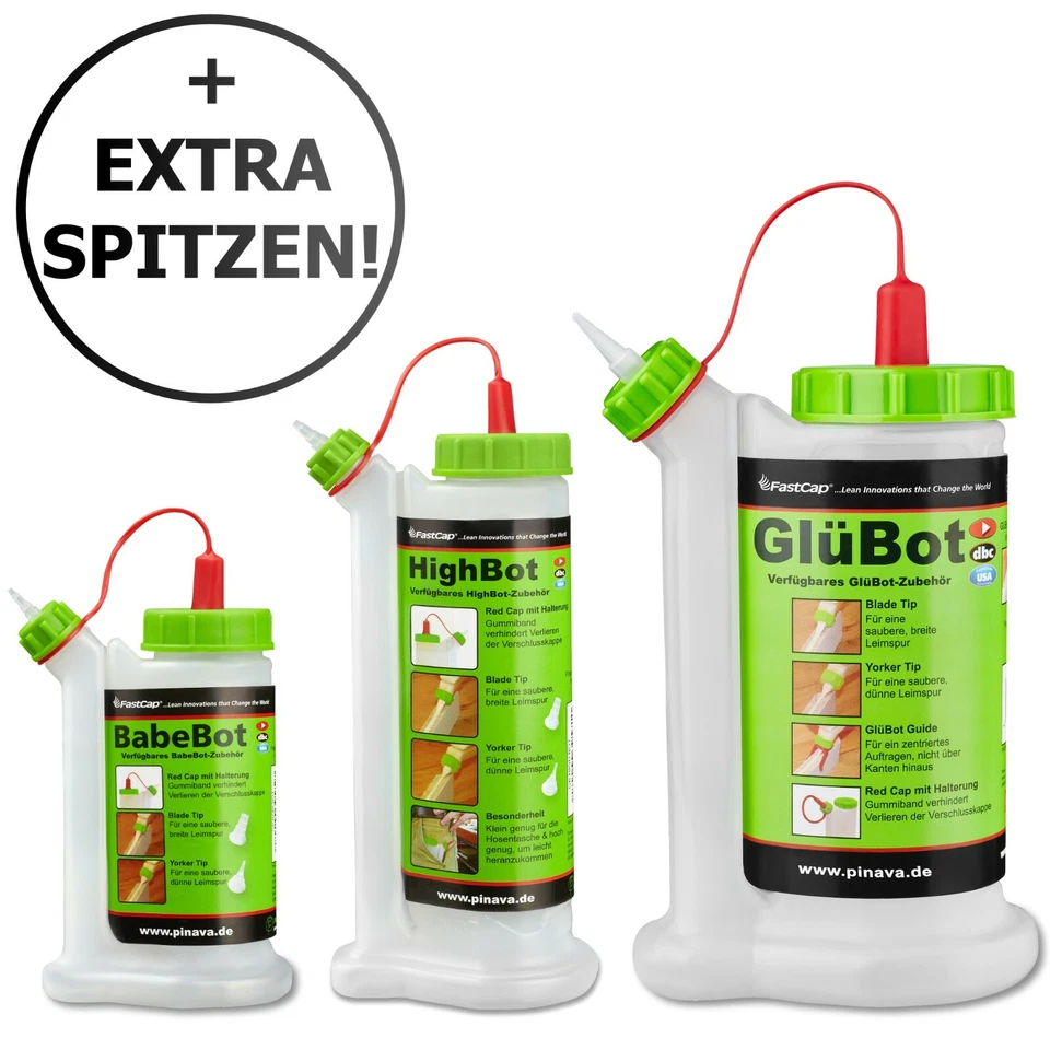 PINAVA GluBot Leimflasche leer 3 Größen: GlüBot, HighBot / BabeBot Leimspender Holzleim